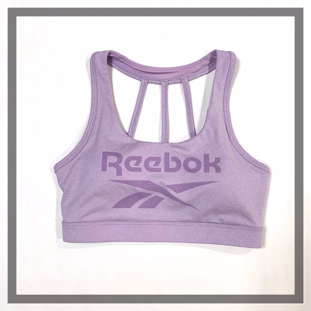 REEBOK LOGO PRINT RACER BACK SPORTS BRA TOPS